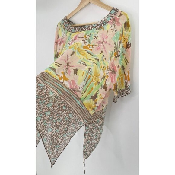 Coldwater Creek 100% Silk Asymmetrical Sheer Floral Blouse Sz S/M Fairycore Boho - Picture 4 of 12